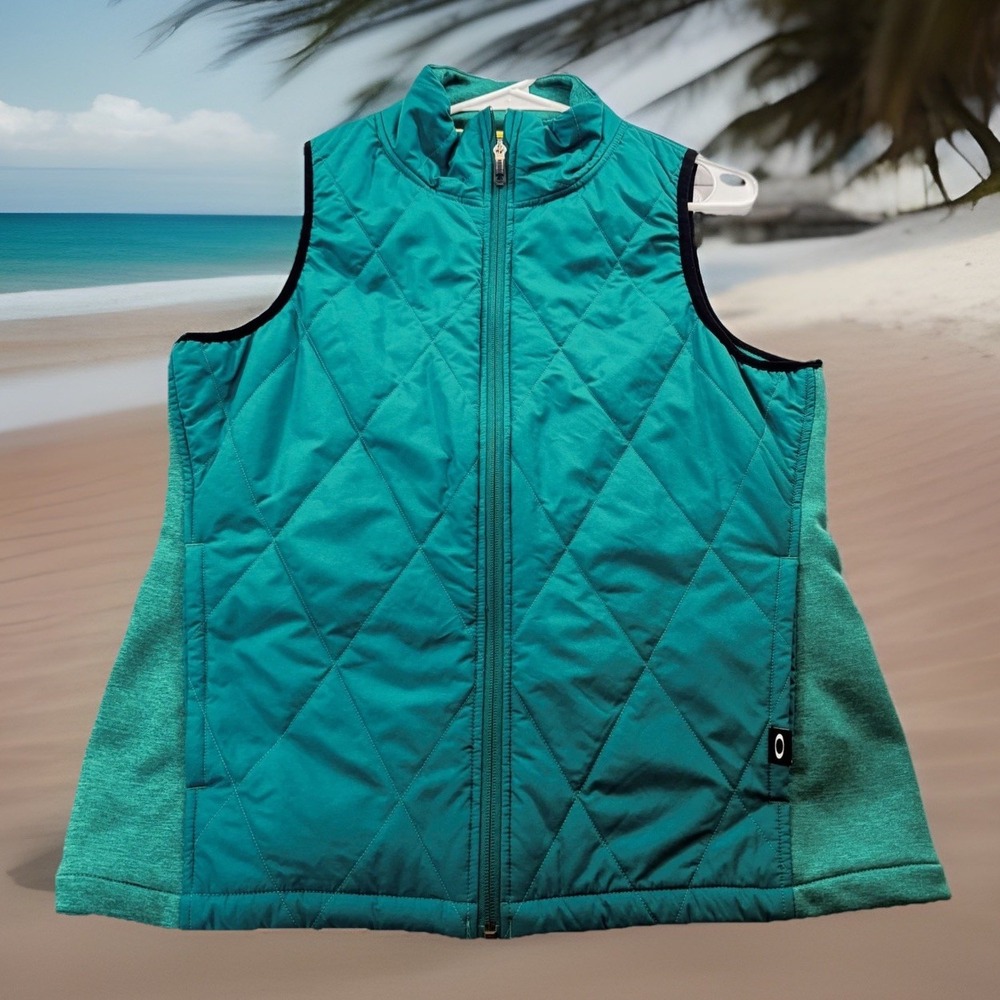 Oakley Quilted Vest Women's L G Teal Full Zip Puffer Padded Athleisure